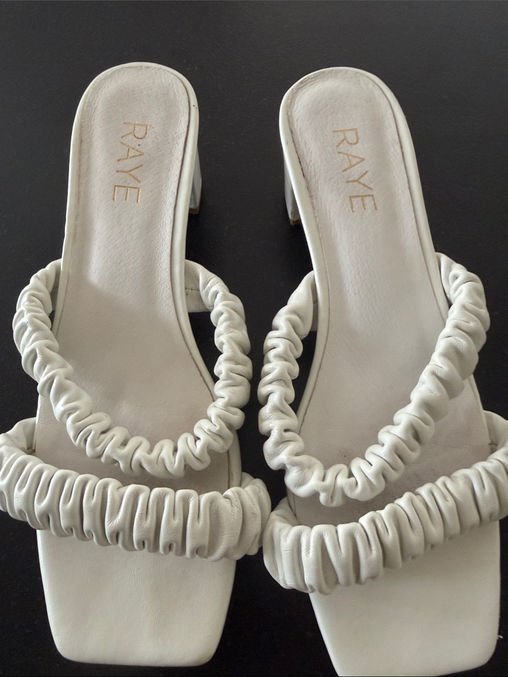 RAYE white Ruched Strap Heeled Sandals- 8.5